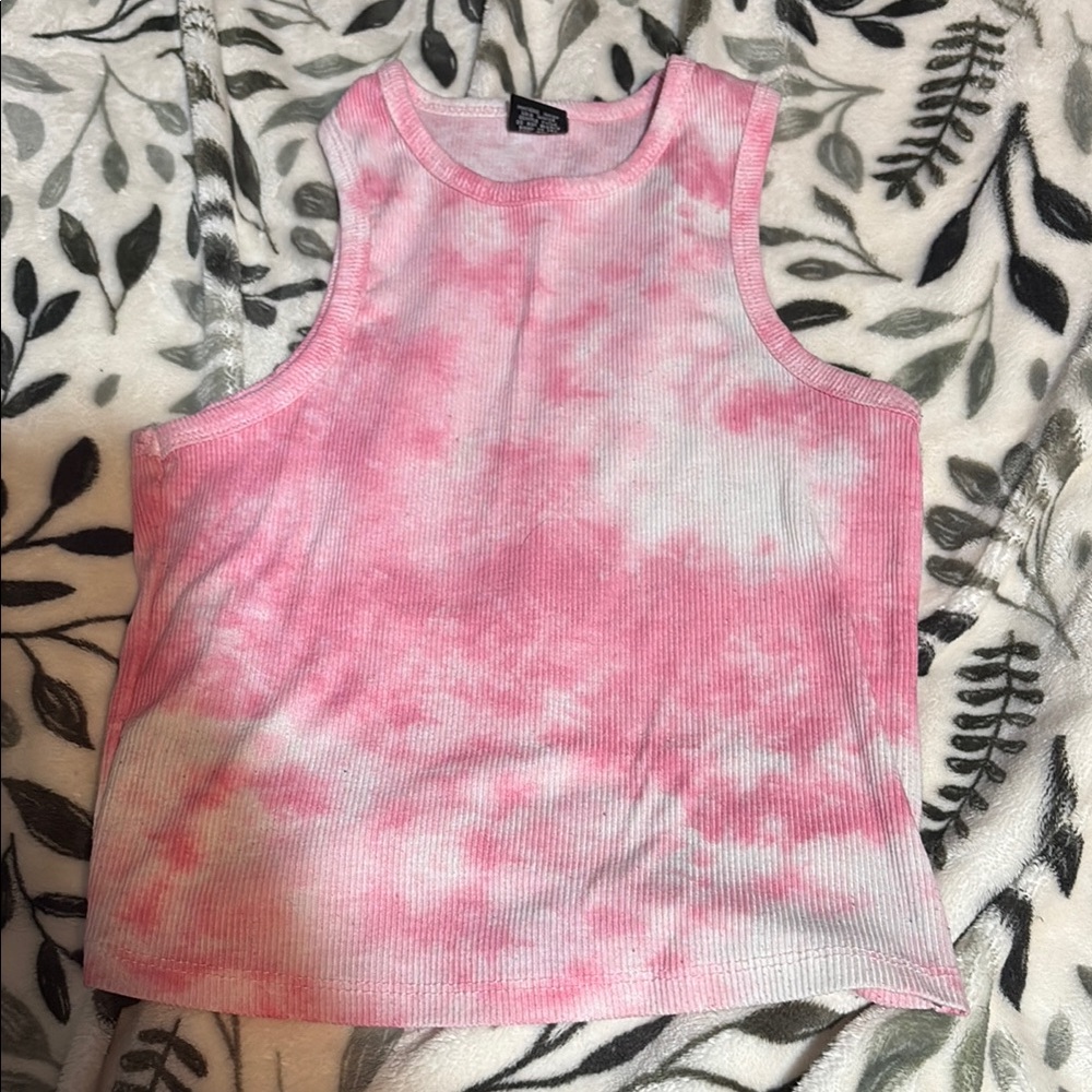 Pink and White Tie-Dye Tank Top